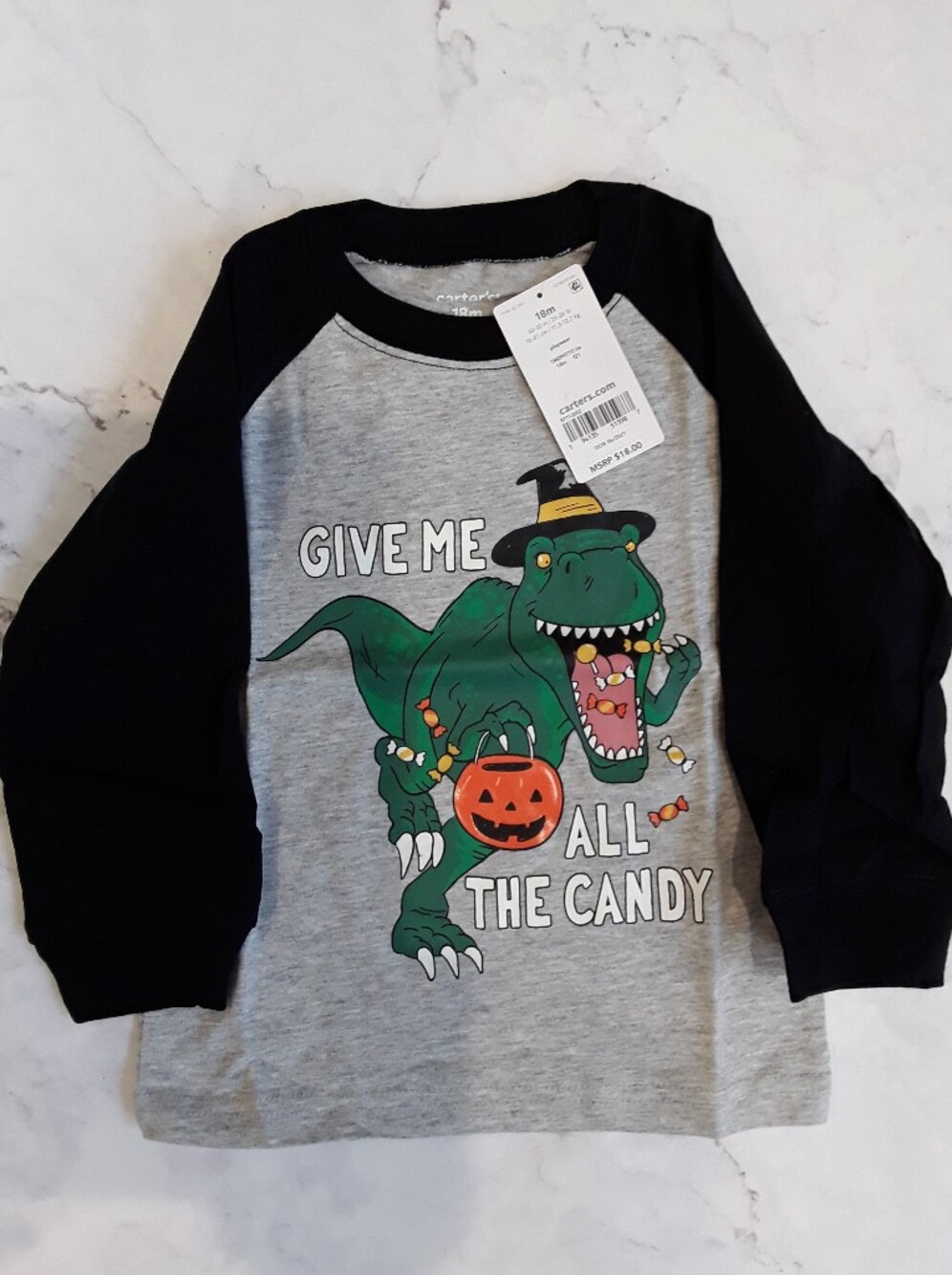 Carters 18 month Halloween Dinosaur Jersey Tee Long Sleeve  100% Cotton